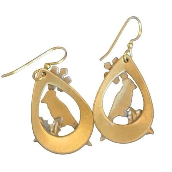 Red Cardinal Bird Christmas Winter Snowflake Holly Rhinestone Dangle Earrings - Picture 5 of 7